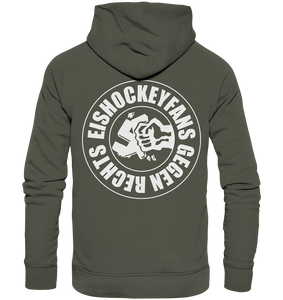 N.O.S.W. BLOCK Gegen Rechts Hoodie "EISHOCKEYFANS GEGEN RECHTS" beidseitig bedruckter Männer Organic Basic Kapuzenpullover khaki