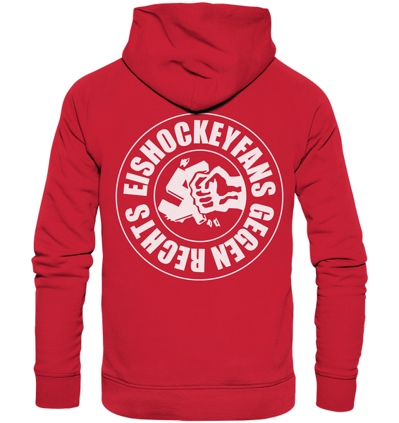 N.O.S.W. BLOCK Gegen Rechts Hoodie "EISHOCKEYFANS GEGEN RECHTS" beidseitig bedruckter Männer Organic Basic Kapuzenpullover rot