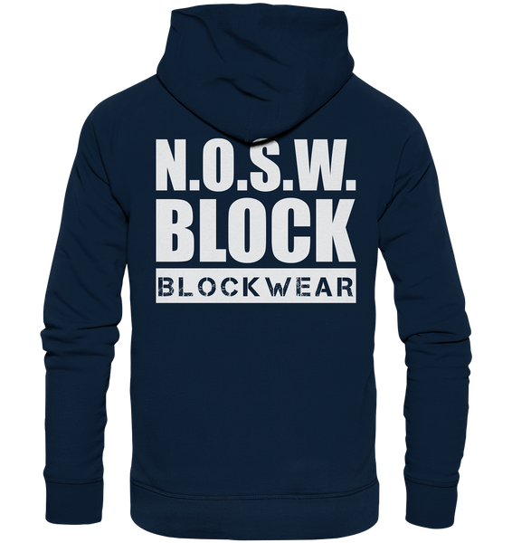 N.O.S.W. BLOCK Hoodie "N.O.S.W. BLOCK BLOCKWEAR" beidseitig bedruckter Männer Organic Fashion Kapuzenpullover navy