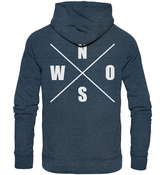 N.O.S.W. BLOCK Hoodie "N.O.S.W. ICON" @ Front & Back Männer Organic Fashion Kapuzenpullover dark heather blau