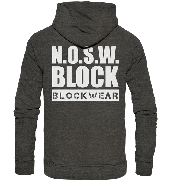 N.O.S.W. BLOCK Hoodie "N.O.S.W. BLOCK BLOCKWEAR" beidseitig bedruckter Männer Organic Fashion Kapuzenpullover dark heather grau