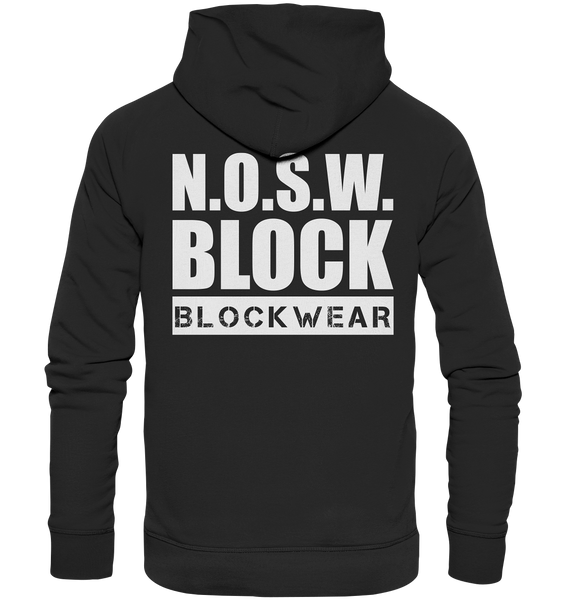 N.O.S.W. BLOCK Hoodie "N.O.S.W. BLOCK BLOCKWEAR" beidseitig bedruckter Männer Organic Fashion Kapuzenpullover schwarz