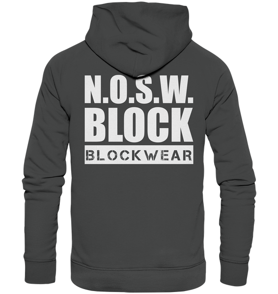 N.O.S.W. BLOCK Hoodie "N.O.S.W. BLOCK BLOCKWEAR" beidseitig bedruckter Männer Organic Fashion Kapuzenpullover anthrazit