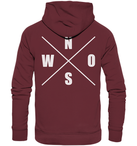 N.O.S.W. BLOCK Hoodie "N.O.S.W. ICON" @ Front & Back Männer Organic Fashion Kapuzenpullover weinrot