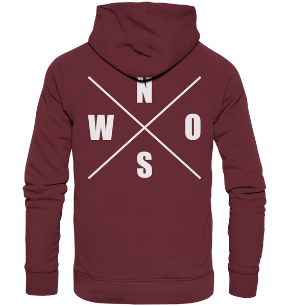 N.O.S.W. BLOCK Hoodie "N.O.S.W. ICON" @ Front & Back Männer Organic Fashion Kapuzenpullover weinrot