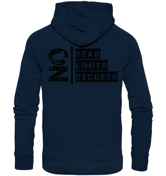 N.O.S.W. BLOCK Ultras Hoodie "ULTRAS FOR REAL" beidseitig bedruckter Männer Organic Kapuzenpullover navy