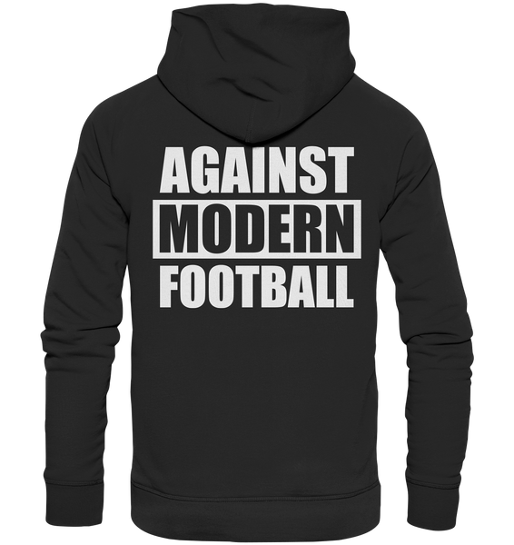 N.O.S.W. BLOCK Fanblock Hoodie "AGAINST MODERN FOOTBALL" beidseitig bedruckter Organic Kapuzenpullover schwarz