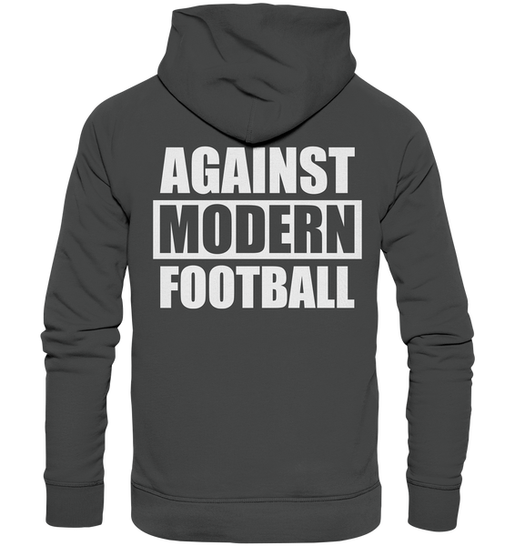 N.O.S.W. BLOCK Fanblock Hoodie "AGAINST MODERN FOOTBALL" beidseitig bedruckter Organic Kapuzenpullover anthrazit