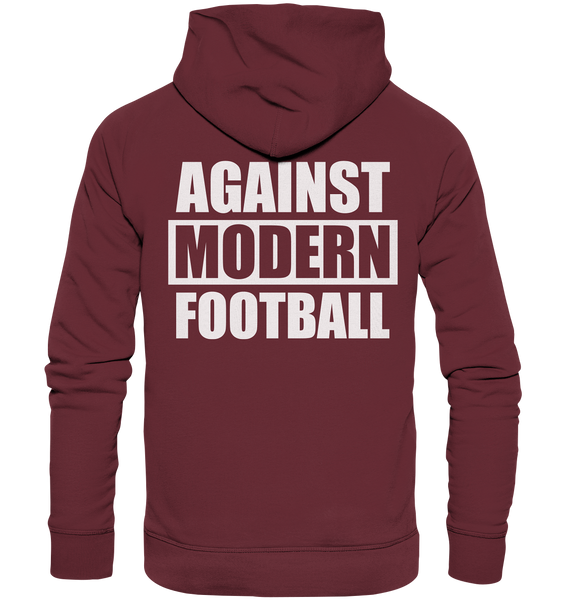 N.O.S.W. BLOCK Fanblock Hoodie "AGAINST MODERN FOOTBALL" beidseitig bedruckter Organic Kapuzenpullover weinrot