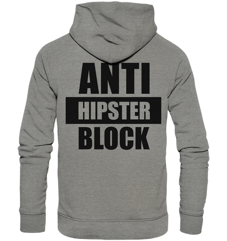 Fanblock Hoodie "ANTI HIPSTER BLOCK" Männer Organic Kapuzenpullover mid heather grau