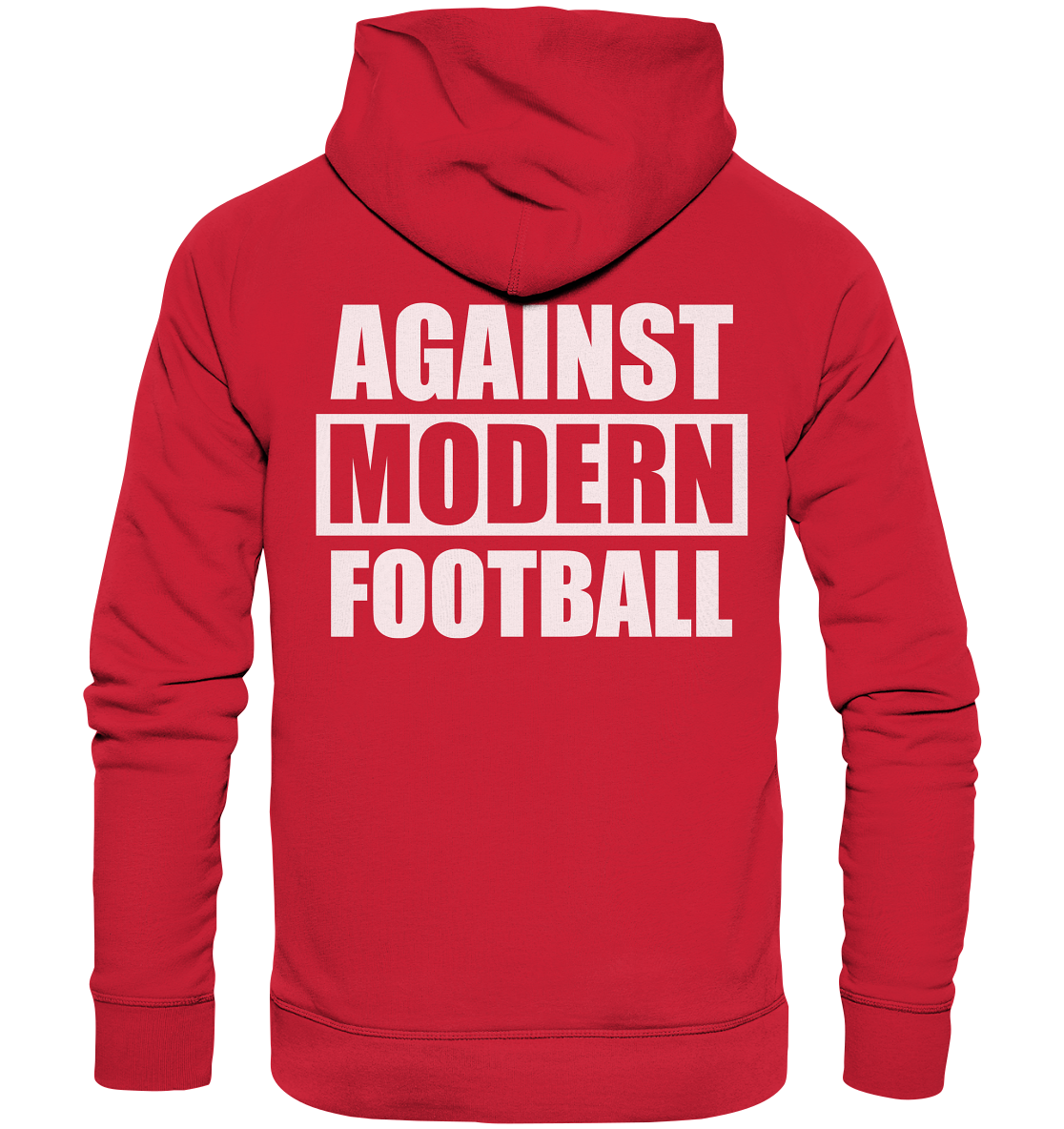 N.O.S.W. BLOCK Fanblock Hoodie "AGAINST MODERN FOOTBALL" beidseitig bedruckter Organic Kapuzenpullover rot