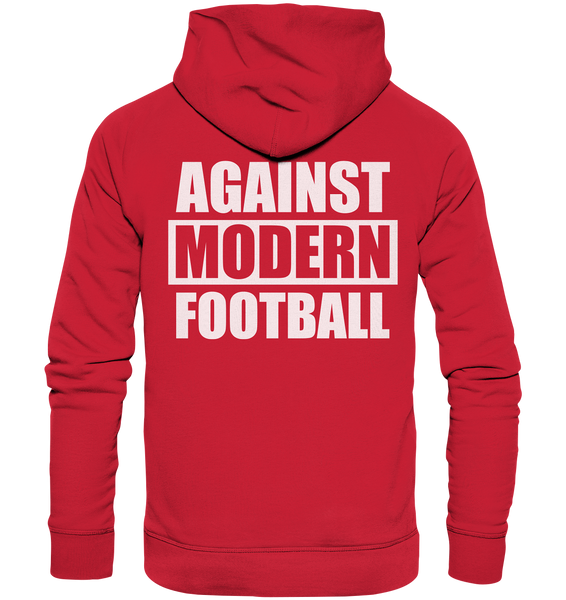 N.O.S.W. BLOCK Fanblock Hoodie "AGAINST MODERN FOOTBALL" beidseitig bedruckter Organic Kapuzenpullover rot