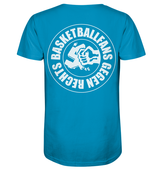 N.O.S.W. BLOCK Gegen Rechts Shirt "BASKETBALLFANS GEGEN RECHTS" beidseitig bedrucktes Männer Organic T-Shirt azur