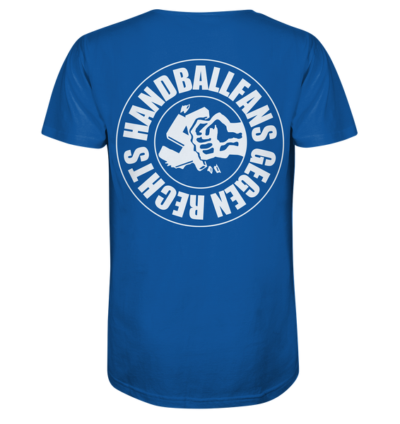 N.O.S.W. BLOCK Gegen Rechts Shirt "HANDBALLFANS GEGEN RECHTS" beidseitig bedrucktes Männer Organic T-Shirt blau