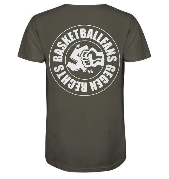 N.O.S.W. BLOCK Gegen Rechts Shirt "BASKETBALLFANS GEGEN RECHTS" beidseitig bedrucktes Männer Organic T-Shirt khaki