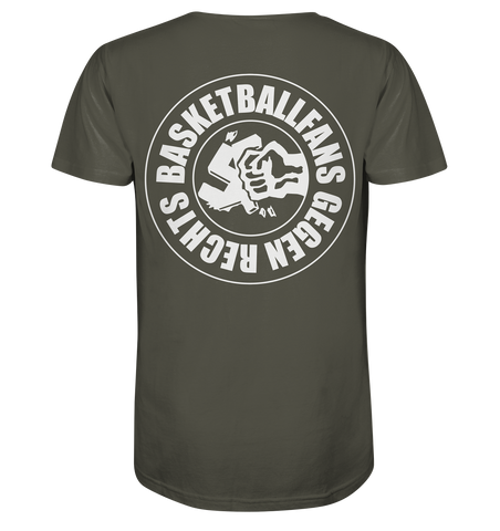 N.O.S.W. BLOCK Gegen Rechts Shirt "BASKETBALLFANS GEGEN RECHTS" beidseitig bedrucktes Männer Organic T-Shirt khaki