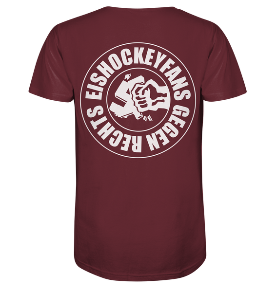 N.O.S.W. BLOCK Gegen Rechts Shirt "EISHOCKEYFANS GEGEN RECHTS" beidseitig bedrucktes Männer Organic T-Shirt weinrot