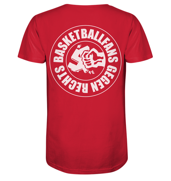 N.O.S.W. BLOCK Gegen Rechts Shirt "BASKETBALLFANS GEGEN RECHTS" beidseitig bedrucktes Männer Organic T-Shirt rot