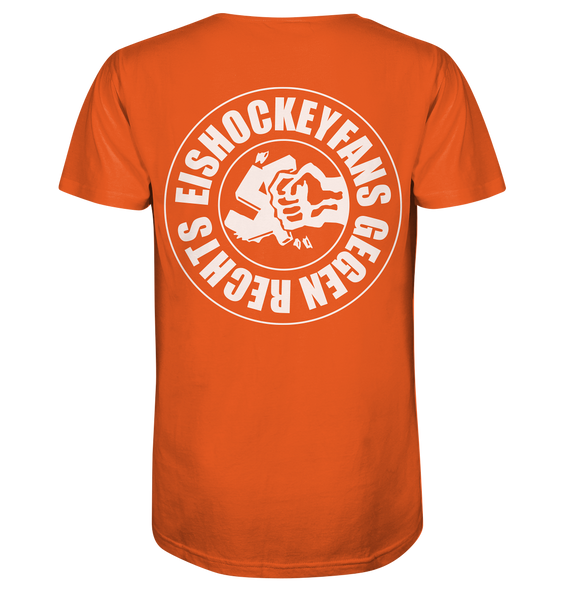 N.O.S.W. BLOCK Gegen Rechts Shirt "EISHOCKEYFANS GEGEN RECHTS" beidseitig bedrucktes Männer Organic T-Shirt orange