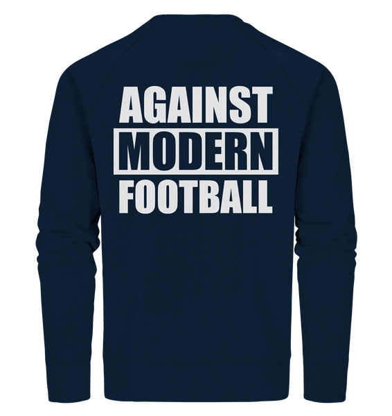 N.O.S.W. BLOCK Fanblock Sweater "AGAINST MODERN FOOTBALL" beidseitig bedrucktes Organic Sweatshirt navy