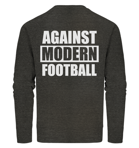 N.O.S.W. BLOCK Fanblock Sweater "AGAINST MODERN FOOTBALL" beidseitig bedrucktes Organic Sweatshirt dark heather grau