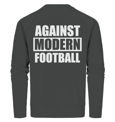 N.O.S.W. BLOCK Fanblock Sweater "AGAINST MODERN FOOTBALL" beidseitig bedrucktes Organic Sweatshirt anthrazit