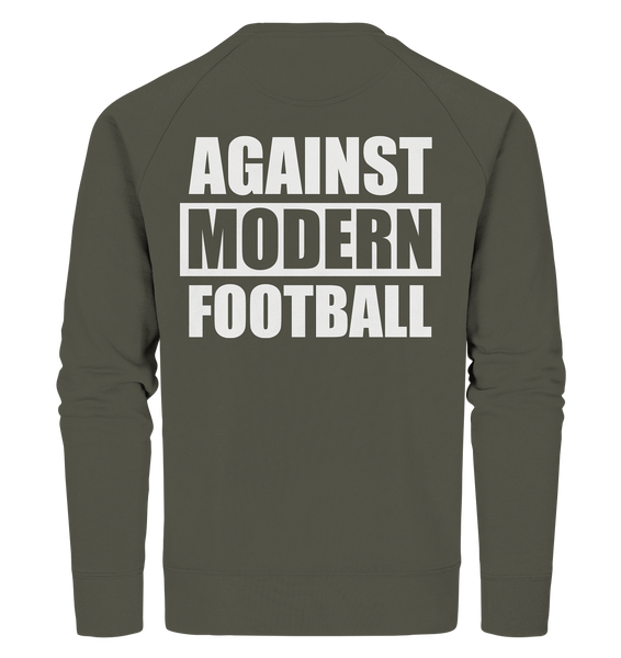 N.O.S.W. BLOCK Fanblock Sweater "AGAINST MODERN FOOTBALL" beidseitig bedrucktes Organic Sweatshirt khaki