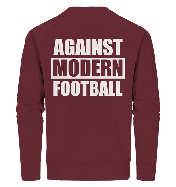 N.O.S.W. BLOCK Fanblock Sweater "AGAINST MODERN FOOTBALL" beidseitig bedrucktes Organic Sweatshirt weinrot