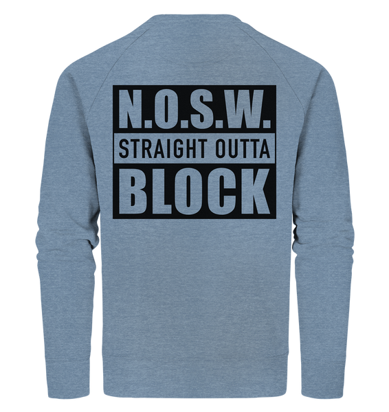 N.O.S.W. BLOCK Hoodie "CASUAL BLOCKWEAR" beidseitig bedruckter Männer Organic Sweatshirt mid heather blue