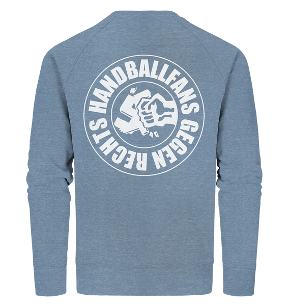 N.O.S.W. BLOCK Gegen Rechts Sweater "HANDBALLFANS GEGEN RECHTS" beidseitig bedrucktes Männer Organic Sweatshirt mid heather blau