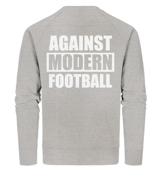 N.O.S.W. BLOCK Fanblock Sweater "AGAINST MODERN FOOTBALL" beidseitig bedrucktes Organic Sweatshirt heather grau