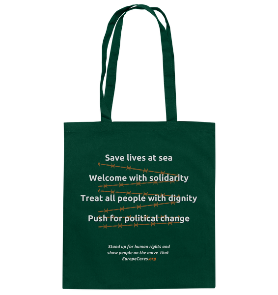 Europe Cares "STAND UP FOR HUMAN RIGHTS" Baumwolltasche dunkelgrün
