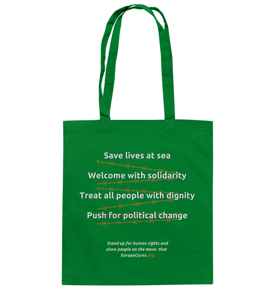 Europe Cares "STAND UP FOR HUMAN RIGHTS" Baumwolltasche grün
