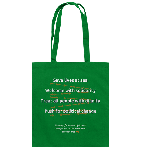 Europe Cares "STAND UP FOR HUMAN RIGHTS" Baumwolltasche grün