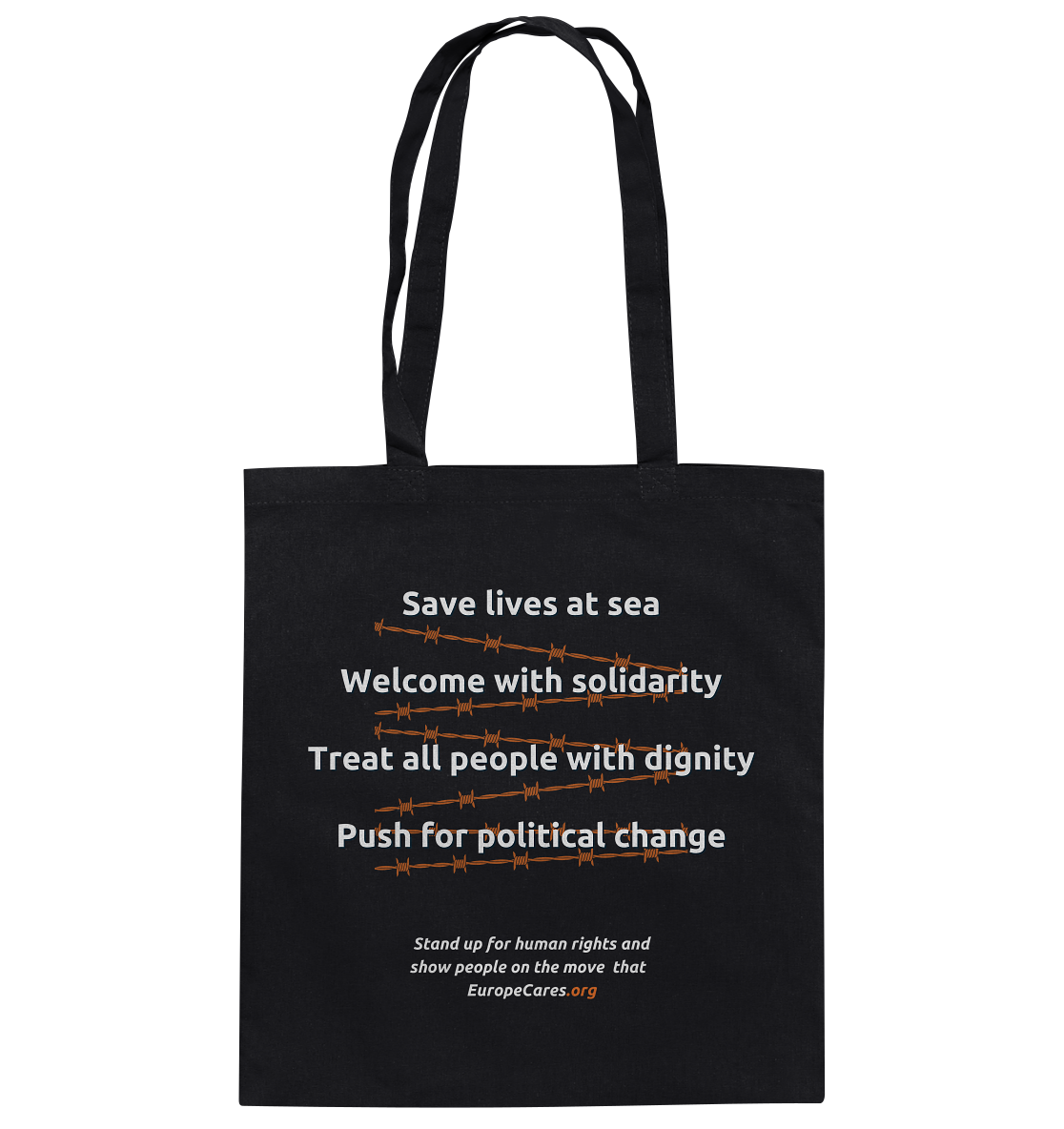 Europe Cares "STAND UP FOR HUMAN RIGHTS" Baumwolltasche schwarz