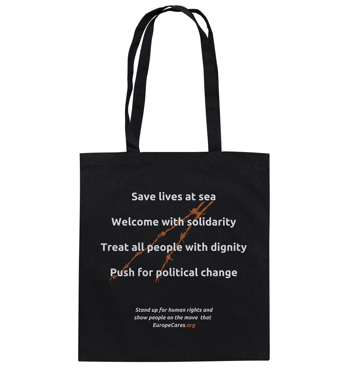 Europe Cares "Save lives at sea" Baumwolltasche schwarz