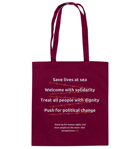 Europe Cares "STAND UP FOR HUMAN RIGHTS" Baumwolltasche weinrot