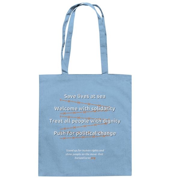 Europe Cares "STAND UP FOR HUMAN RIGHTS" Baumwolltasche himmelblau