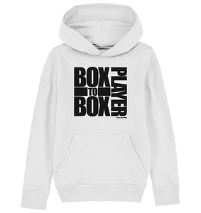 N.O.S.W. BLOCk Fanblock Hoodie "BOX TO BOX PLAYER" Kids UNISEX Organic Kapuzenpullover weiss