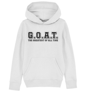 N.O.S.W. BLOCK Teamsport Hoodie "THE GREATEST OF ALL TIME" Kids Organic Kapuzenpullover weiss