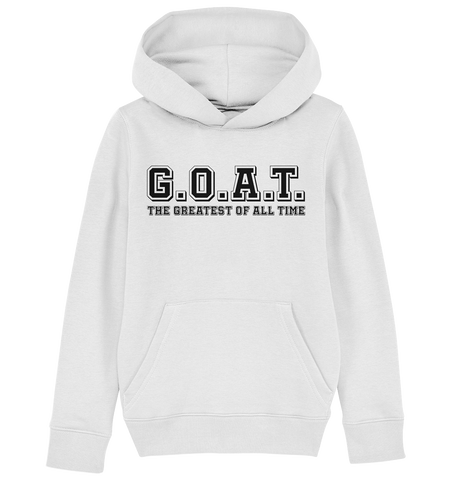 N.O.S.W. BLOCK Teamsport Hoodie "THE GREATEST OF ALL TIME" Kids Organic Kapuzenpullover weiss