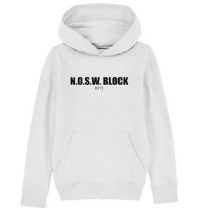 N.O.S.W. BLOCK Hoodie "N.O.S.W. BLOCK BOYS" Kids Organic Kapuzenpullover weiss