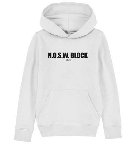 N.O.S.W. BLOCK Hoodie "N.O.S.W. BLOCK BOYS" Kids Organic Kapuzenpullover weiss
