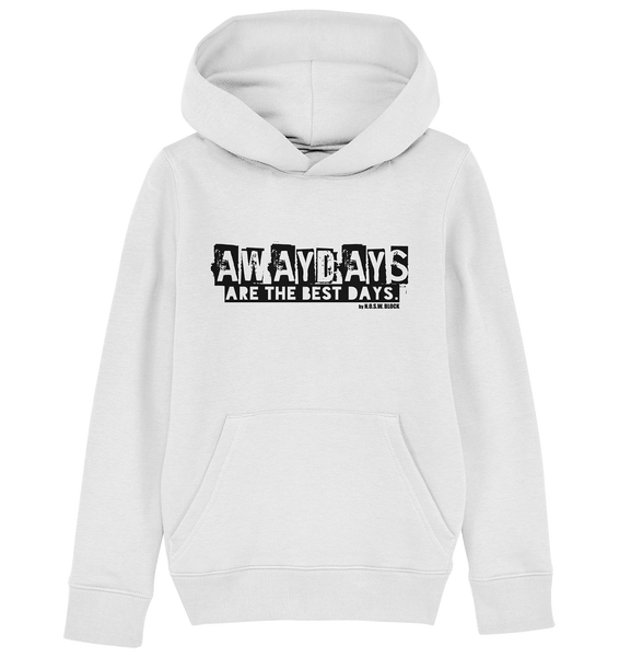 N.O.S.W. BLOCK Fanblock Hoodie "AWAYDAYS ARE THE BEST DAYS." Kids UNISEX Organic Kapuzenpullover weiss