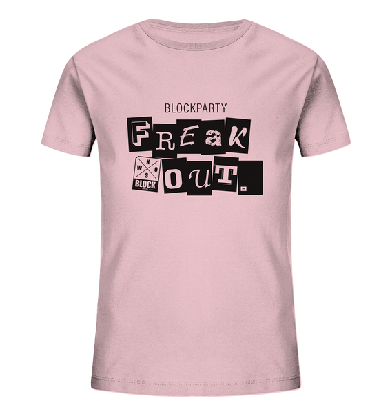 N.O.S.W. BLOCK Fanblock Shirt "FREAK OUT." Kids UNISEX Organic T-Shirt cotton pink