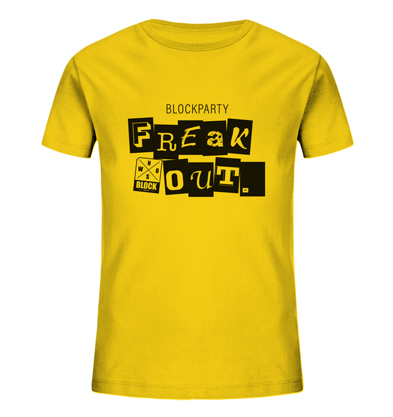 N.O.S.W. BLOCK Fanblock Shirt "FREAK OUT." Kids UNISEX Organic T-Shirt gelb