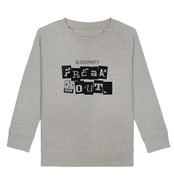 N.O.S.W. BLOCK Fanblock Sweater "FREAK OUT." Kids UNISEX Organic Sweatshirt heather grau