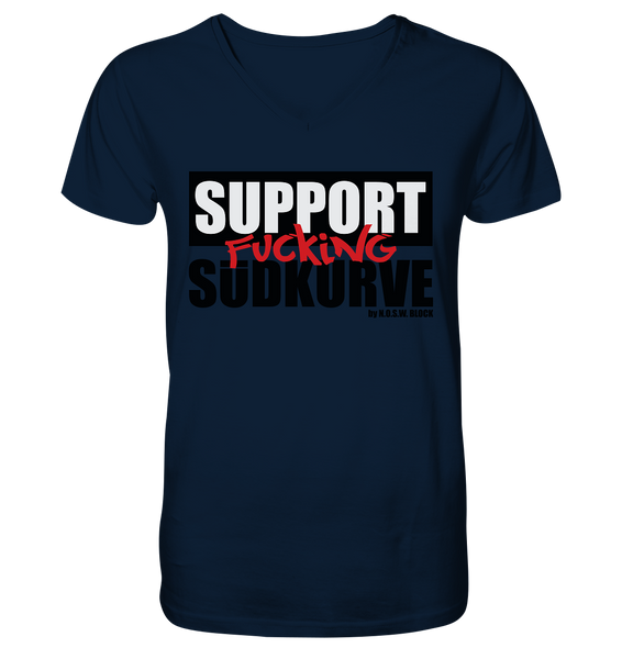 N.O.S.W. BLOCK Fanblock Shirt "SUPPORT FUCKING SÜDKURVE" Männer Organic V-Neck T-Shirt navy