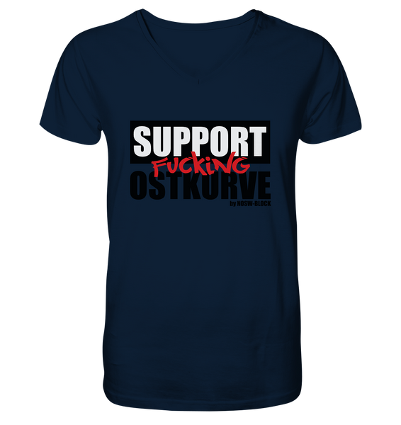 N.O.S.W. BLOCK Fanblock Shirt "SUPPORT FUCKING OSTKURVE" Männer Organic V-Neck T-Shirt navy