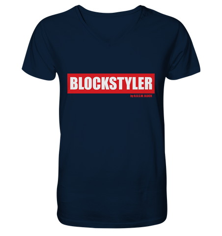 N.O.S.W. BLOCK Fanblock Shirt "BLOCKSTYLER" Männer Organic V-Neck T-Shirt navy